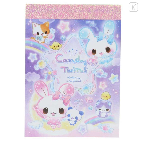Japan Q-LiA Mini Notepad - Candy Twins Rabbit : Rainbow Sky Party - 1