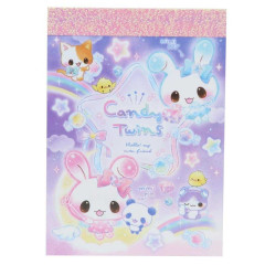 Japan Q-LiA Mini Notepad - Candy Twins Rabbit : Rainbow Sky Party