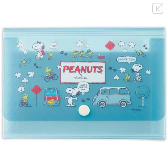 Japan Peanuts B6 Compact 5-Pocket Index Clear File Folder Organizer - Snoopy : Beautiful Day Turquoise - 1