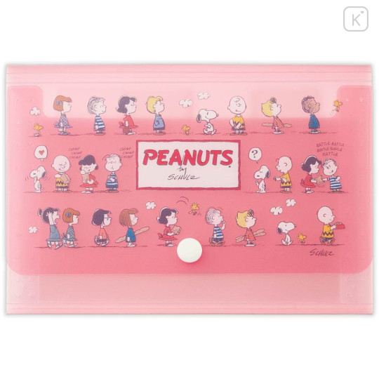 Japan Peanuts B6 Compact 5-Pocket Index Clear File Folder Organizer - Snoopy : Kids Pink - 1