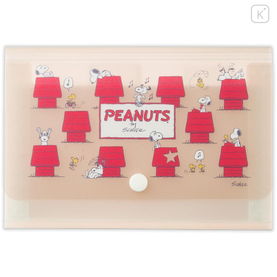 Japan Peanuts B6 Compact 5-Pocket Index Clear File Folder Organizer - Snoopy & Woodstock : House Brown - 1