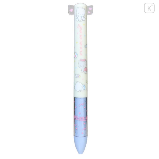 Japan Sanrio Two Color Mimi Pen - NyaniNyunyenyon Light Blue Yellow - 1