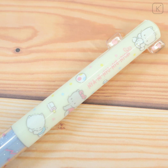 Japan Sanrio Two Color Mimi Pen - NyaniNyunyenyon Light Blue Yellow - 2
