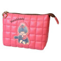 Japan Monchhichi 3 Pocket Cosmetic Pouch - Monchhichi-chan : Quilted Red - 1