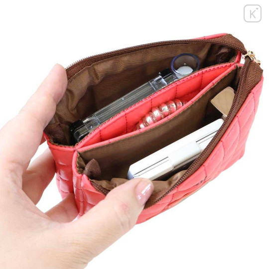 Japan Monchhichi 3 Pocket Cosmetic Pouch - Monchhichi-chan : Quilted Red - 3