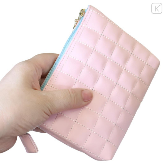 Japan Monchhichi 3 Pocket Cosmetic Pouch - Chimutan : Quilted Pink - 2