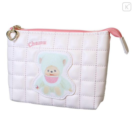 Japan Monchhichi 3 Pocket Cosmetic Pouch - Chamu Quilted Light Pink - 1