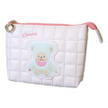 Japan Monchhichi 3 Pocket Cosmetic Pouch - Chamu Quilted Light Pink - 1
