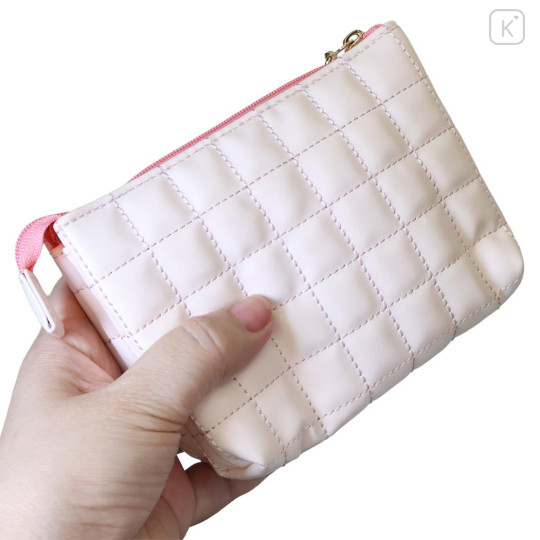 Japan Monchhichi 3 Pocket Cosmetic Pouch - Chamu Quilted Light Pink - 2
