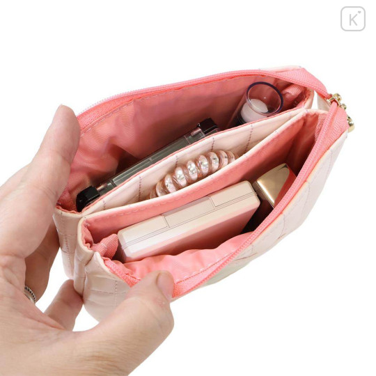 Japan Monchhichi 3 Pocket Cosmetic Pouch - Chamu Quilted Light Pink - 3
