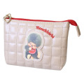 Japan Monchhichi 3 Pocket Cosmetic Pouch - Monchhichi-kun : Quilted Light Brown - 1