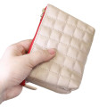 Japan Monchhichi 3 Pocket Cosmetic Pouch - Monchhichi-kun : Quilted Light Brown - 2