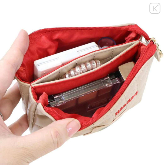 Japan Monchhichi 3 Pocket Cosmetic Pouch - Monchhichi-kun : Quilted Light Brown - 3