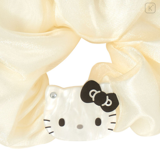 Japan Sanrio Original Scrunchie - Hello Kitty : Ivory Pearl Marble Black Ribbon - 2
