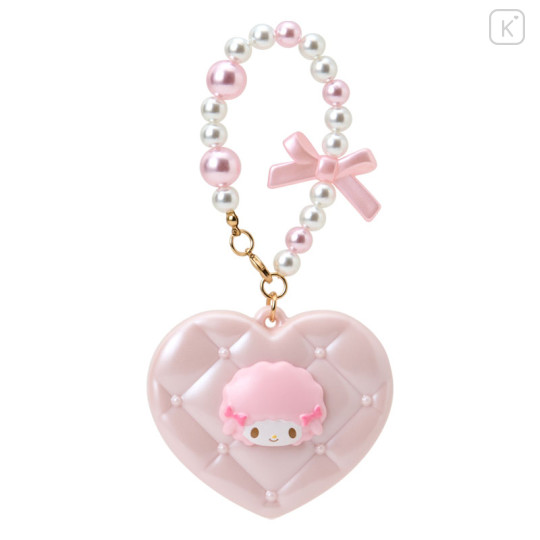 Japan Sanrio Original Heart-Shaped Compact Mirror with Bead Charm - My Sweet Piano : Elegant Quilted - 1