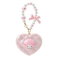 Japan Sanrio Original Heart-Shaped Compact Mirror with Bead Charm - My Sweet Piano : Elegant Quilted - 1