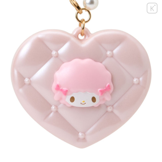 Japan Sanrio Original Heart-Shaped Compact Mirror with Bead Charm - My Sweet Piano : Elegant Quilted - 2