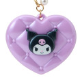 Japan Sanrio Original Heart-Shaped Compact Mirror with Bead Charm - Kuromi : Elegant Quilted - 2