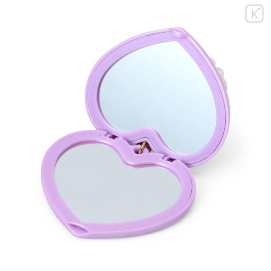 Japan Sanrio Original Heart-Shaped Compact Mirror with Bead Charm - Kuromi : Elegant Quilted - 4