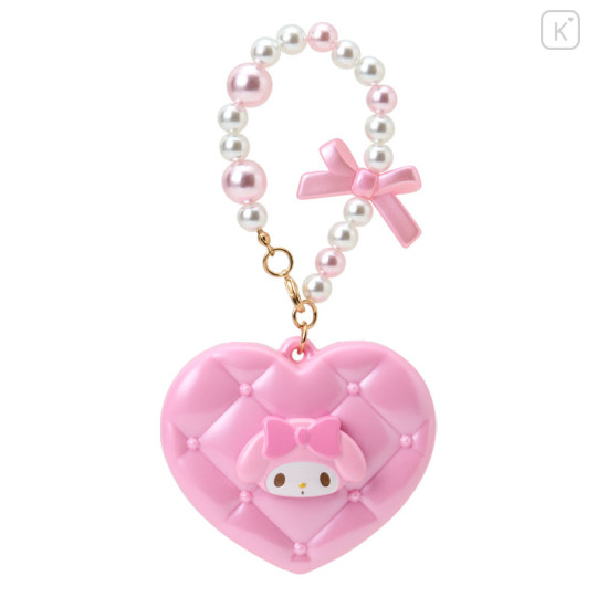 Japan Sanrio Original Heart-Shaped Compact Mirror with Bead Charm - My Melody : Elegant Quilted - 1