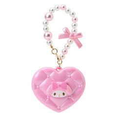 Japan Sanrio Original Heart-Shaped Compact Mirror with Bead Charm - My Melody : Elegant Quilted