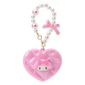 Japan Sanrio Original Heart-Shaped Compact Mirror with Bead Charm - My Melody : Elegant Quilted - 1