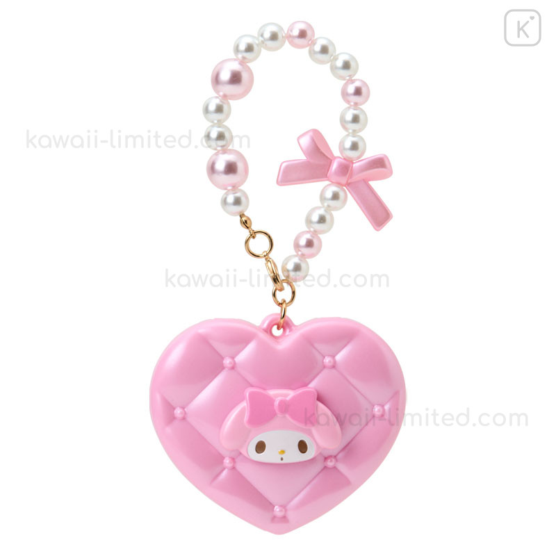 Japan Sanrio Original Heart-Shaped Compact Mirror with Bead Charm