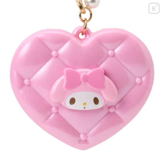 Japan Sanrio Original Heart-Shaped Compact Mirror with Bead Charm - My Melody : Elegant Quilted - 2