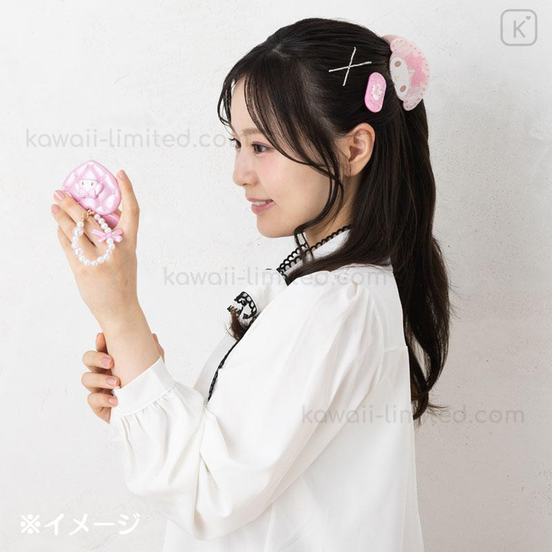 Japan Sanrio Original Heart-Shaped Compact Mirror with Bead Charm