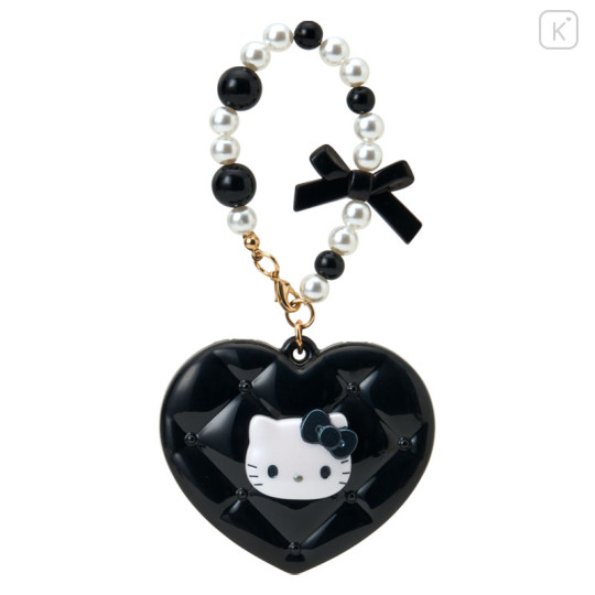Japan Sanrio Original Heart-Shaped Compact Mirror with Bead Charm - Hello Kitty : Elegant Quilted - 1