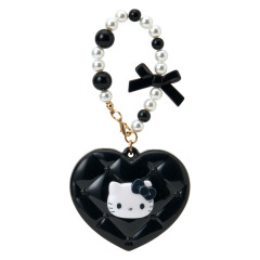 Japan Sanrio Original Heart-Shaped Compact Mirror with Bead Charm - Hello Kitty : Elegant Quilted