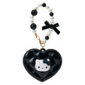 Japan Sanrio Original Heart-Shaped Compact Mirror with Bead Charm - Hello Kitty : Elegant Quilted - 1