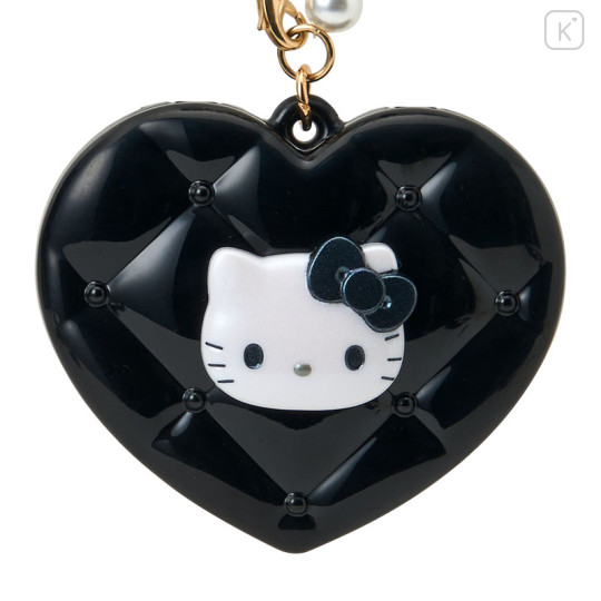 Japan Sanrio Original Heart-Shaped Compact Mirror with Bead Charm - Hello Kitty : Elegant Quilted - 2
