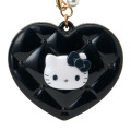 Japan Sanrio Original Heart-Shaped Compact Mirror with Bead Charm - Hello Kitty : Elegant Quilted - 2