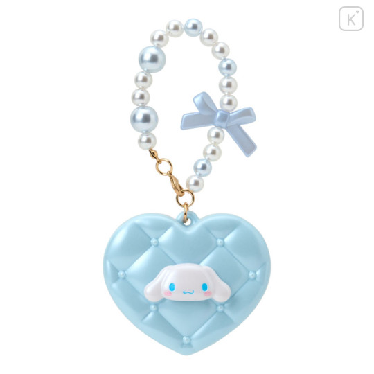 Japan Sanrio Original Heart-Shaped Compact Mirror with Bead Charm - Cinnamoroll : Elegant Quilted - 1