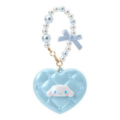 Japan Sanrio Original Heart-Shaped Compact Mirror with Bead Charm - Cinnamoroll : Elegant Quilted