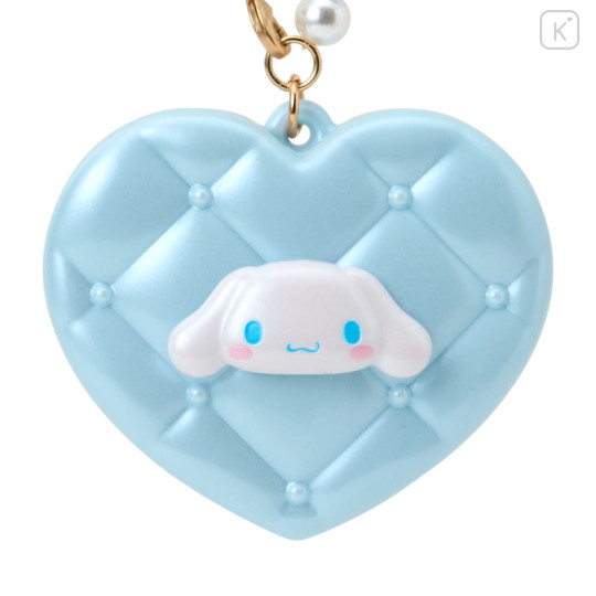 Japan Sanrio Original Heart-Shaped Compact Mirror with Bead Charm - Cinnamoroll : Elegant Quilted - 2