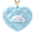 Japan Sanrio Original Heart-Shaped Compact Mirror with Bead Charm - Cinnamoroll : Elegant Quilted - 2