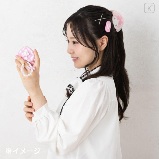 Japan Sanrio Original Heart-Shaped Compact Mirror with Bead Charm - Cinnamoroll : Elegant Quilted - 5