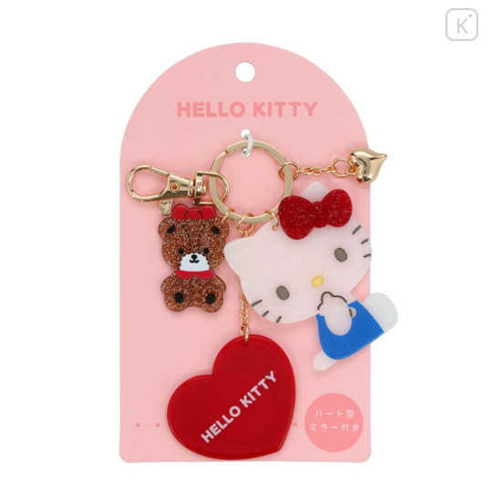 Japan Sanrio Acrylic Keychain Bag Charm with Mirror - Hello Kitty & Tiny Chum : Glitter Pearl Marble - 1
