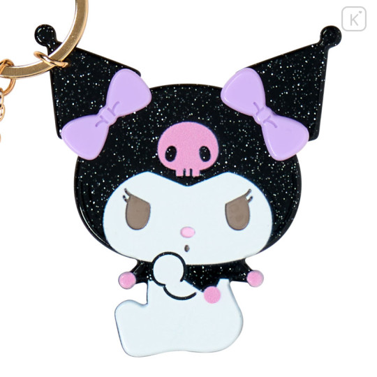 Japan Sanrio Acrylic Keychain Bag Charm with Mirror - Kuromi & Baku : Glitter Pearl Marble - 3