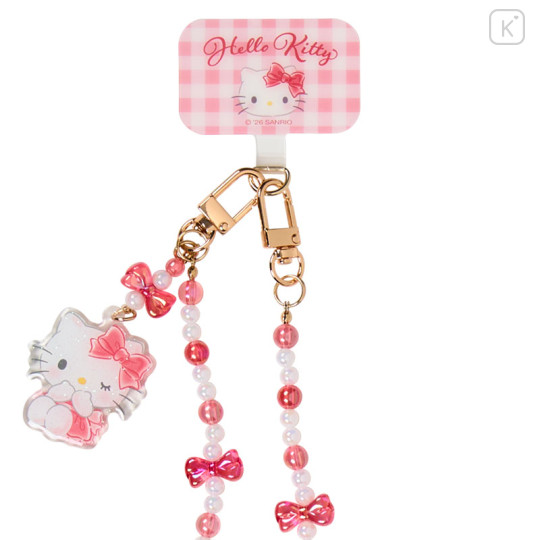 Japan Sanrio Original Phone Shoulder Strap - Hello Kitty : Bead Ribbon Charm - 3