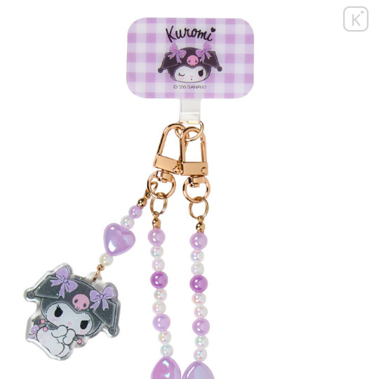 Japan Sanrio Original Phone Shoulder Strap - Kuromi : Bead Ribbon Charm - 3