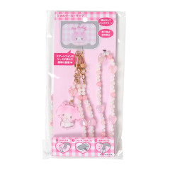 Japan Sanrio Original Phone Shoulder Strap - My Melody : Bead Ribbon Charm