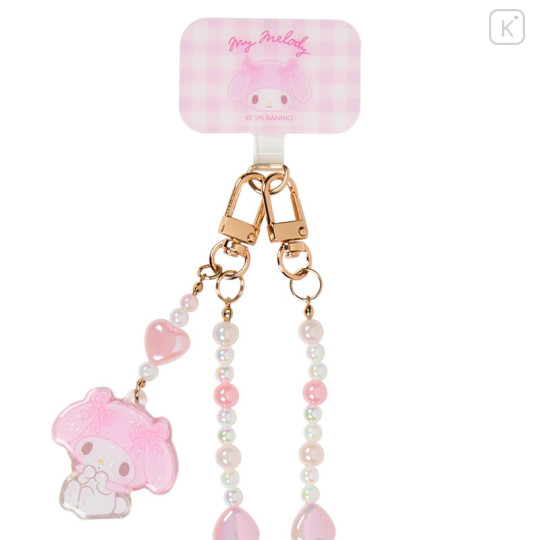 Japan Sanrio Original Phone Shoulder Strap - My Melody : Bead Ribbon Charm - 3
