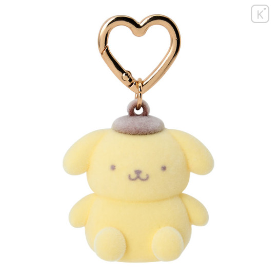Japan Sanrio Original Mini Flocked Mascot Holder Bag Charm - Pompompurin : Mini Sanrio Celebrating Shop 55th Anniversary - 1