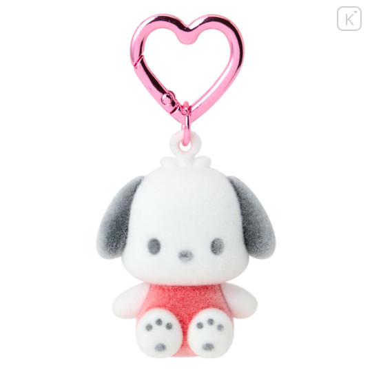 Japan Sanrio Original Mini Flocked Mascot Holder Bag Charm - Pochacco : Mini Sanrio Celebrating Shop 55th Anniversary - 1