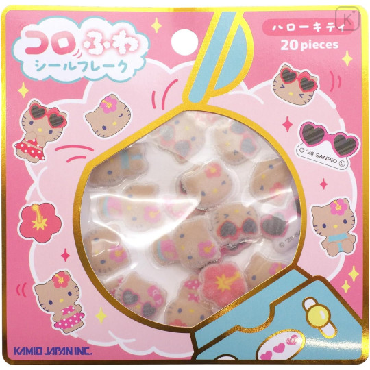 Japan Sanrio Roll Fluffy Sticker Flakes - Hello Kitty : Sunburned - 1