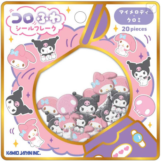 Japan Sanrio Roll Fluffy Sticker Flakes - Kuromi & My Melody - 1