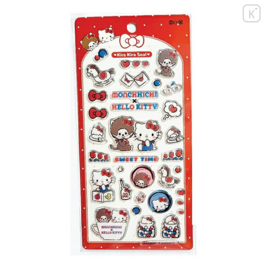 Japan Monchhichi × Sanrio Kira Kira Seal - Hello Kitty & Monchhichi-kun : B - 1